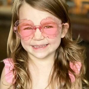 NWT Stylish Children’s Round Flower Retro Sunglasses Toddler Sunnies -Pink Clear